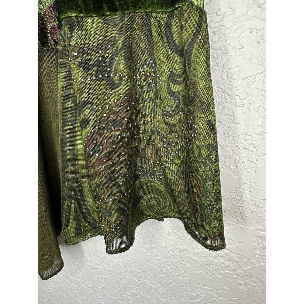 One World Top Tunic Velvet Green A Symmetrical Paisley Boho Medium Woman’s - Picture 3 of 8